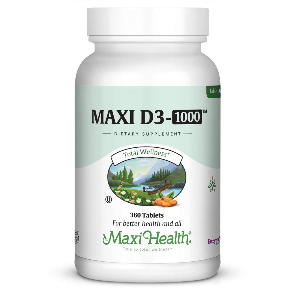 Maxi-Health Vitamin D3 1000 IU - for Healthy Muscle Function, Bone Health and Immune Support – 360 Tablets – Best Kosher Supplement for Adults