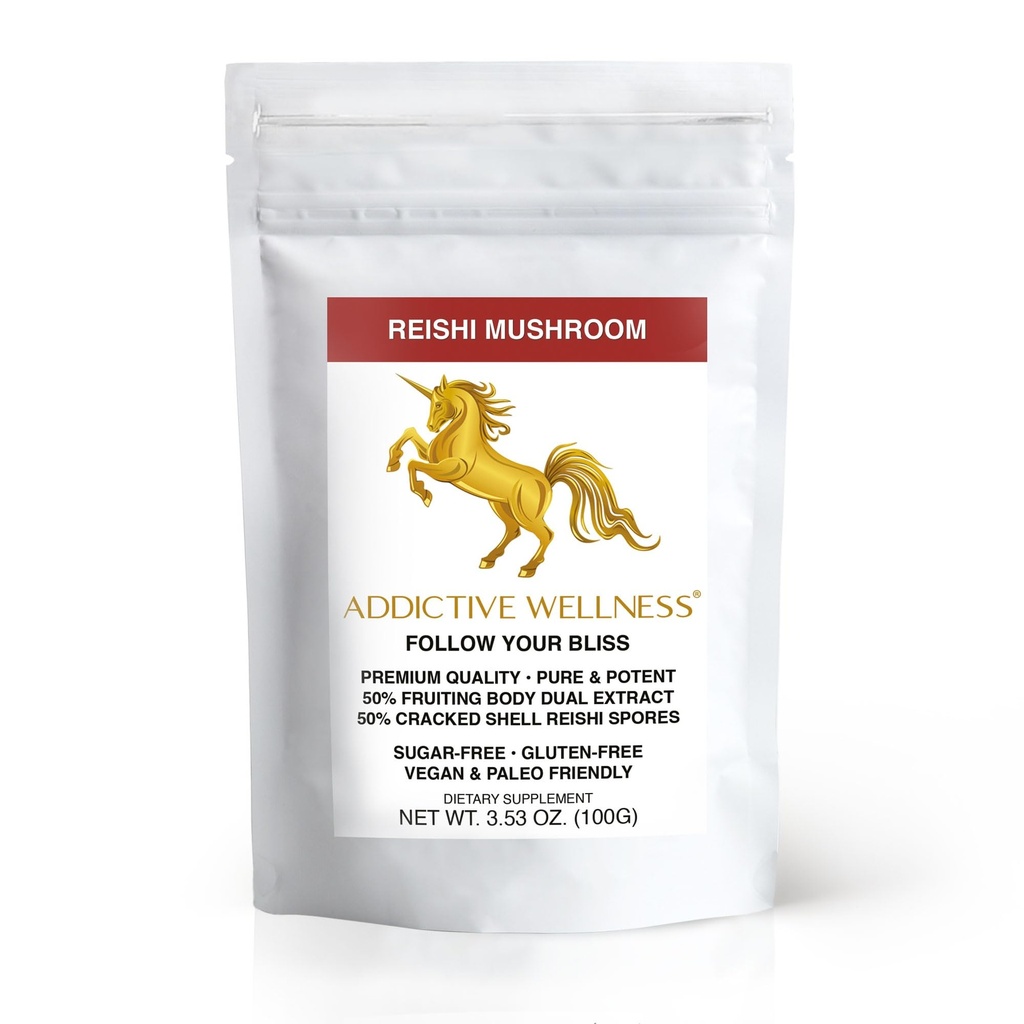 Addictive Wellness Reishi Gobe Extract Powder + Spores (50/50 Mešanica) Les Gojiti čisto & močen Wildcrafted Ganoderma (100 Grams)