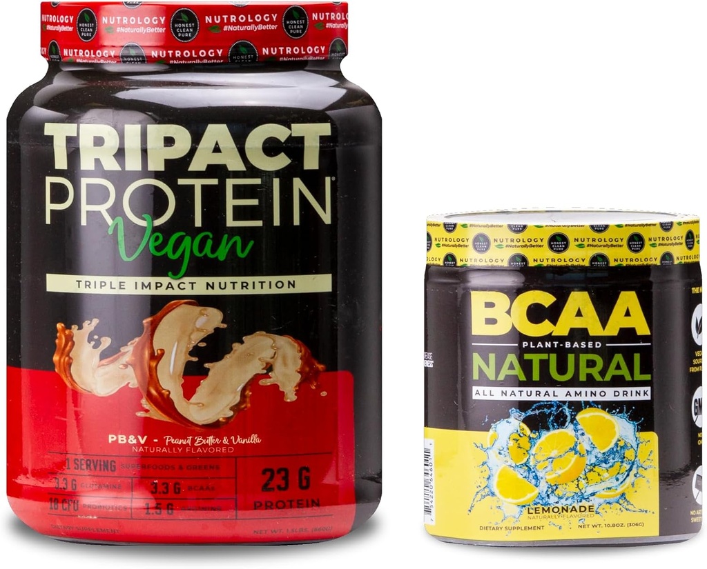Nutrologija TRIPACT Vegan Protein Powder, za Vegan Beljakovine Shake, Peanut Butter Vanilla (20 Serving) BCAA Naravni BCAA na osnovi rastlin BCAA Powder, Limonada Flavor (30 Serving)