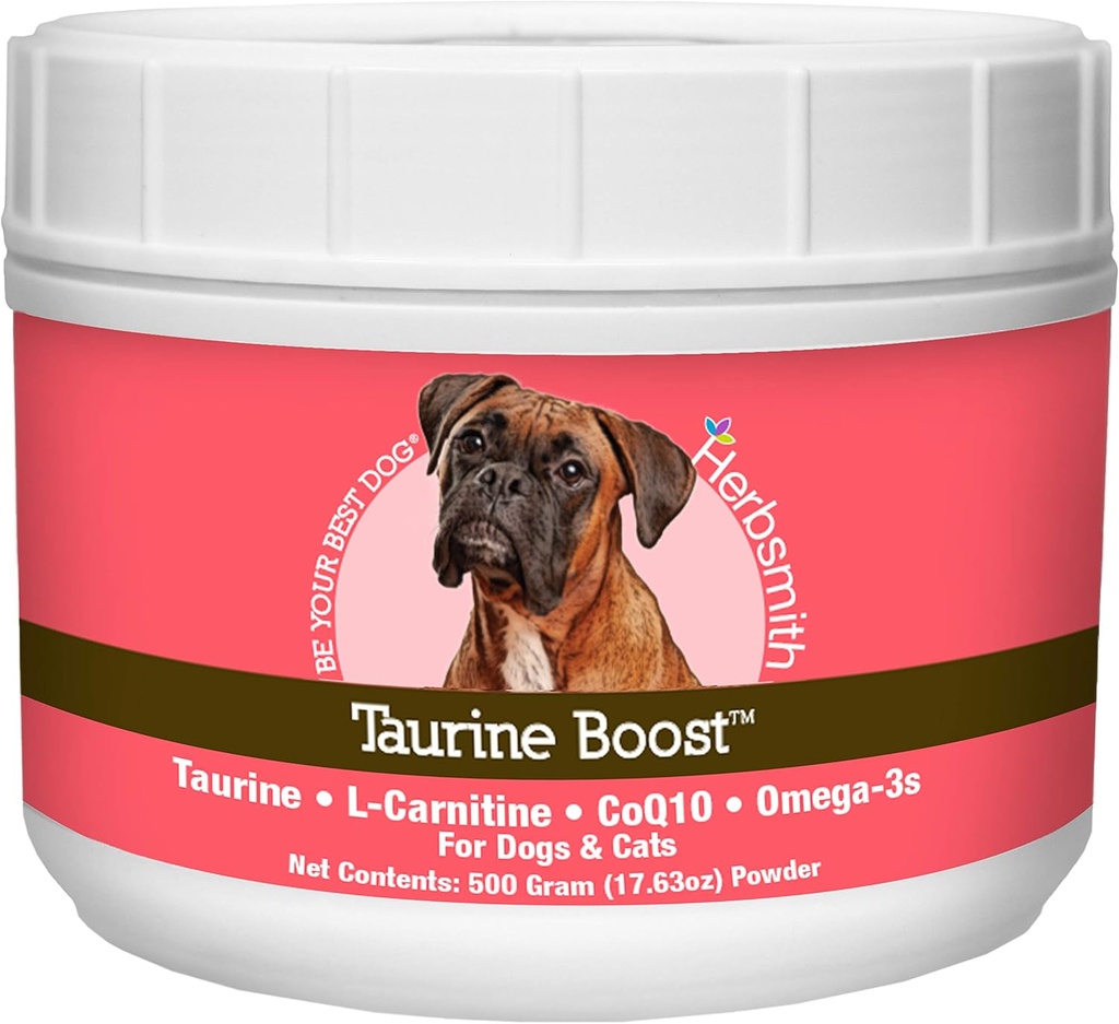 Herbsmith Taurin Boost - Srčna in srčna podpora za pse in mačke - Taurin dodatek za zdravje psa in mačke – s CoQ10, taurin in L-karnitin za pse - 500g