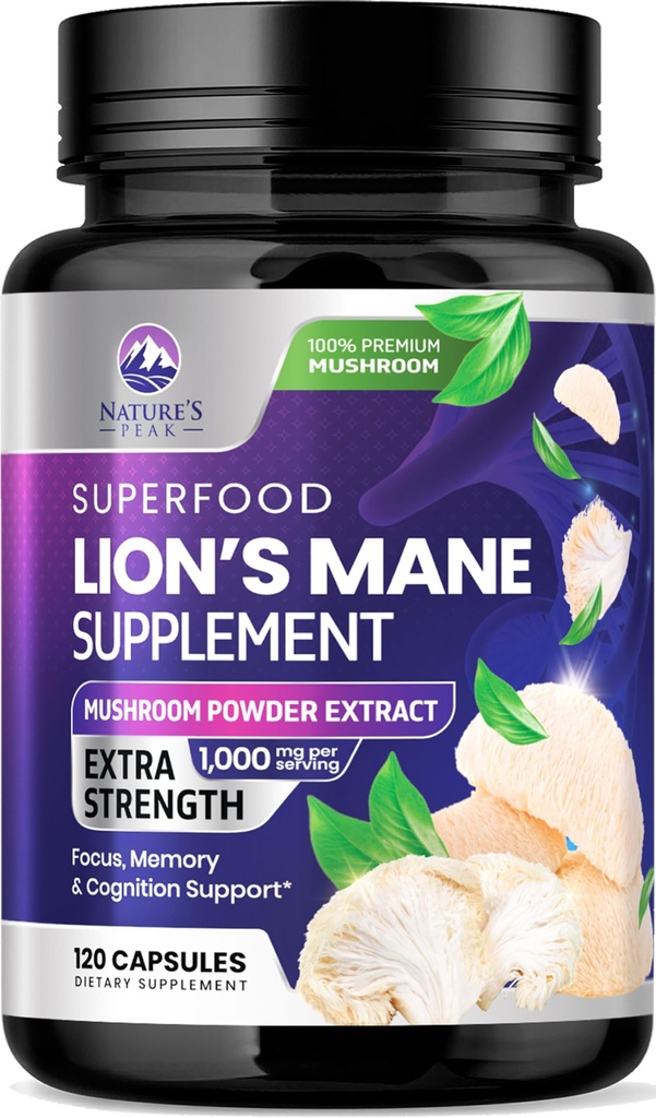 Kapsule Levi Mane Gobe 10.000 mg - Levje Mane Dodatne Kapsule za spomin in fokus podporo, Možgani, Imunska zdravstvena podpora, Vegan, Ustekleničen v ZDA, Lions Mane Gobe Powder Extract, 120 Count