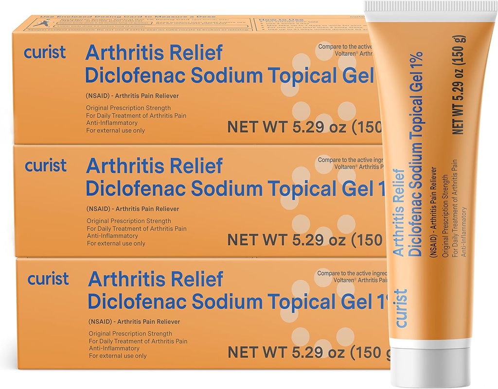 Curist Diclofenac Artritis Cream Gel 1% (3 cevi 150g)- Stop bolečine v zapestja, noge, komolci, & angles. Artritis roka bolečine Relief & koleno Artritis bolečine Relief (3 Pack, 5,29 oz ea.)