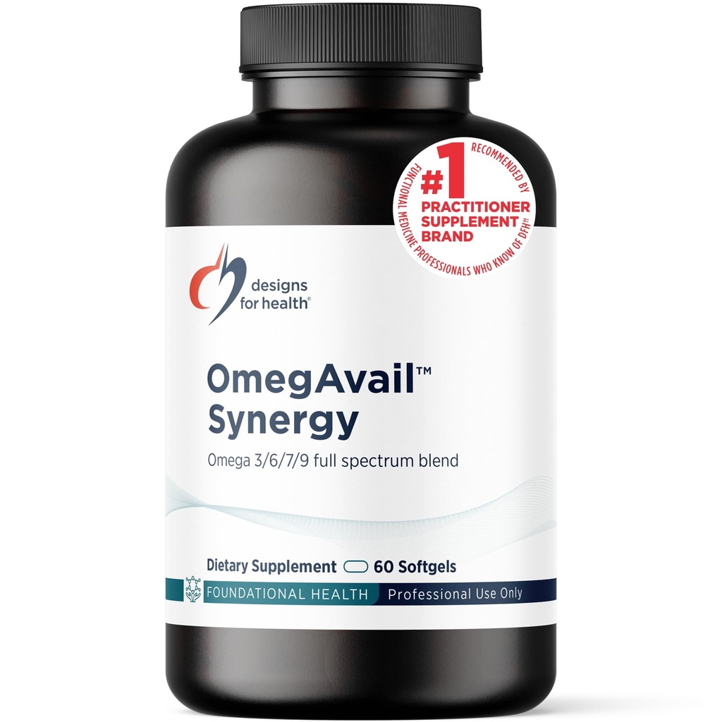 Designs for Health OmegAvail Synergy - Omega Complex za odrasle - Omega 3-6-7-9 Maščobne kisline iz Borage in Macadamia Oil + Triglicerid (TG) Ribje olje z DHA & EPA (60 Softgels)
