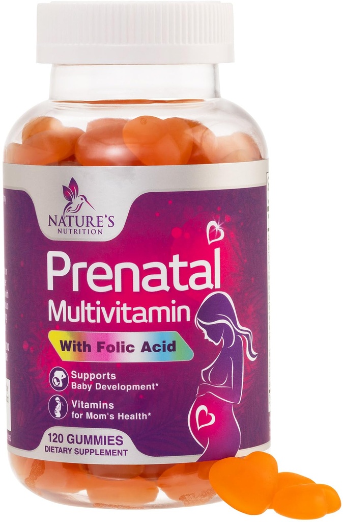 Predporodni vitamini za ženske 1335mcg - Nosečnost Vitamini Gumiji s folno kislino, Vitamin A, C, D3, B12, B6 - Prednatalni multivitaminski gumi za podporo plodu, Nosečnice in doječe ženske - 120 Gumijev