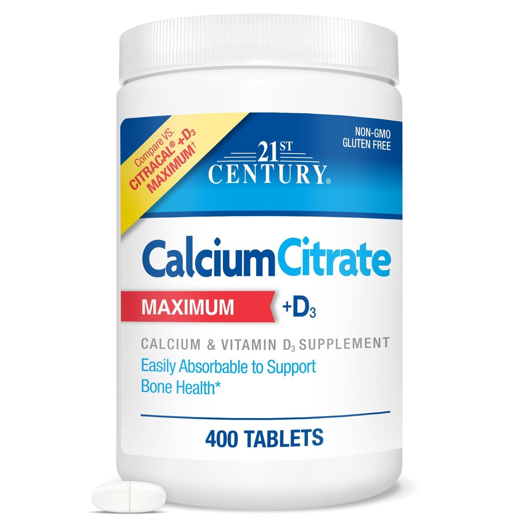 Vitamini iz 21. stoletja Kalcijev citrat Plus D3 Maksimalne tablete, 400