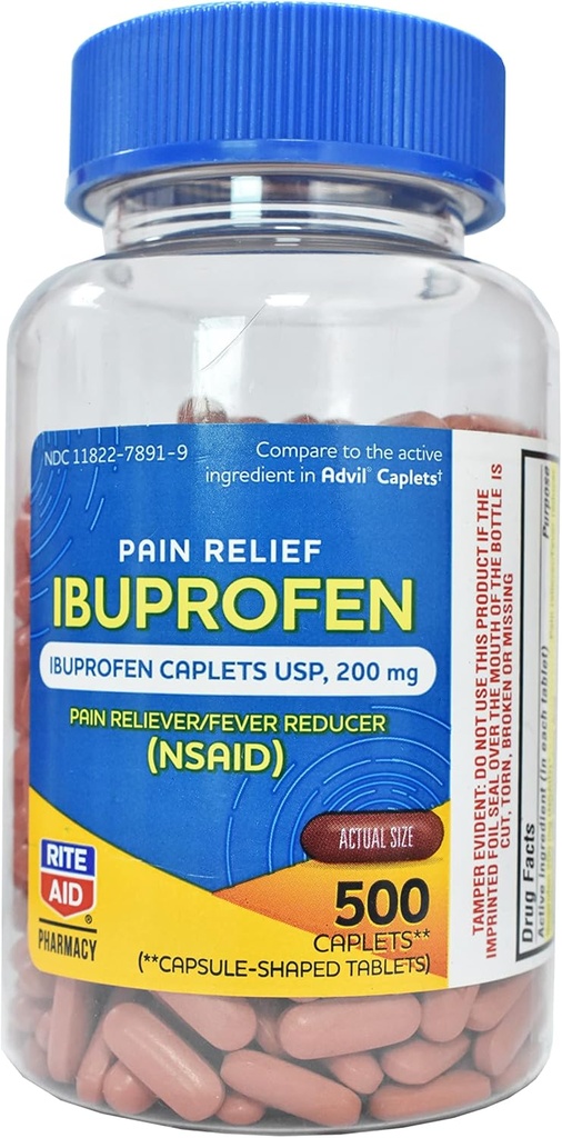 Rite Aid Lekarna Ibuprofen 200 mg - 500 Obloženi rjavi kaplji - Bolečina Reliever in Releader Fever - Migrena Relief - Bolečina v hrbtu - Artritis Pain Relief tablete - Ubijalec bolečine