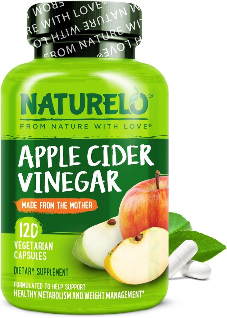 Naturelo Apple Cider Vinegar Kapsule - Naravni ACV z materinim dodatkom za moške in ženske za detox, čiščenje in upravljanje teže - 120 Veganske kapsule