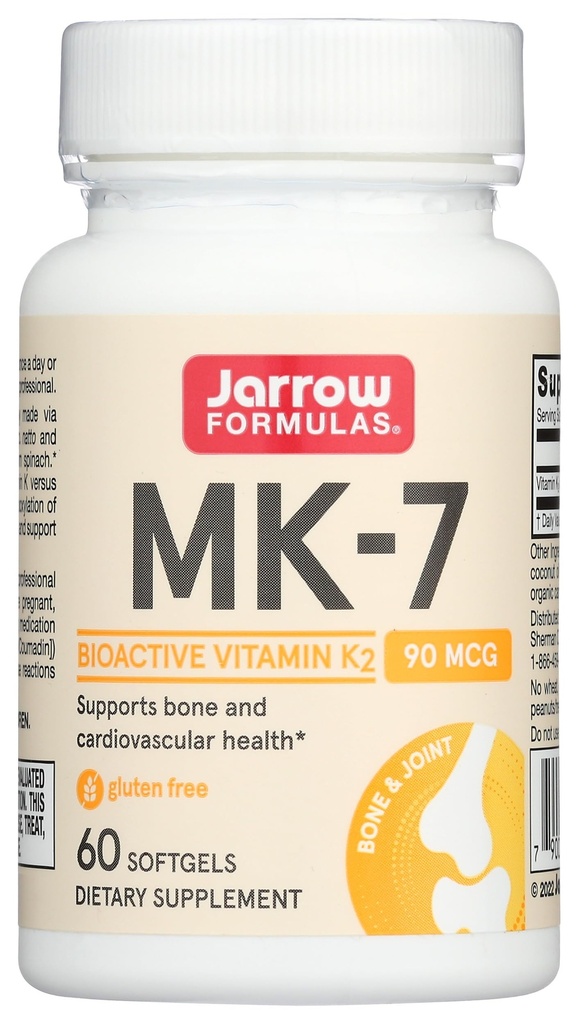 Jarrow Formule MK-7 90 mcg - Bioaktivna oblika vitamina K2-60 Serving (Softgels) - za zdravje kosti in srca - Vitamin K2 MK-7 prehranska dopolnila - K2 Vitamin dodatek MK-7 - Gluten Free