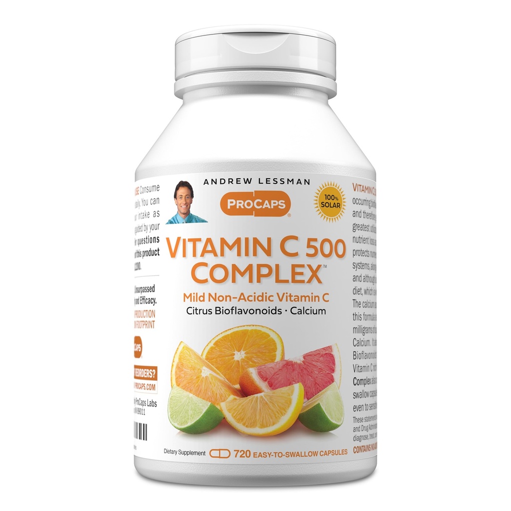 ANDREW LESSMAN Vitamin C 500 Kompleks 720 Kapsule - neacid vitamin C Plus citrus Bioflavonoidi za imunski sistem in podporo proti oksidantu, brez želodčne vstaje, majhne kapsule, ki jih je mogoče enostavno pogoltniti