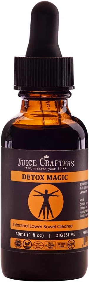 Juice Crafters Black Walnut Hull Tinkture Srop (1 Fl Oz.) - Črevesni spodnji Bowel Aid - Črevesno čiščenje - Zeliščno čiščenje Mešanica w/črni Walnut Hulls, Wormwood