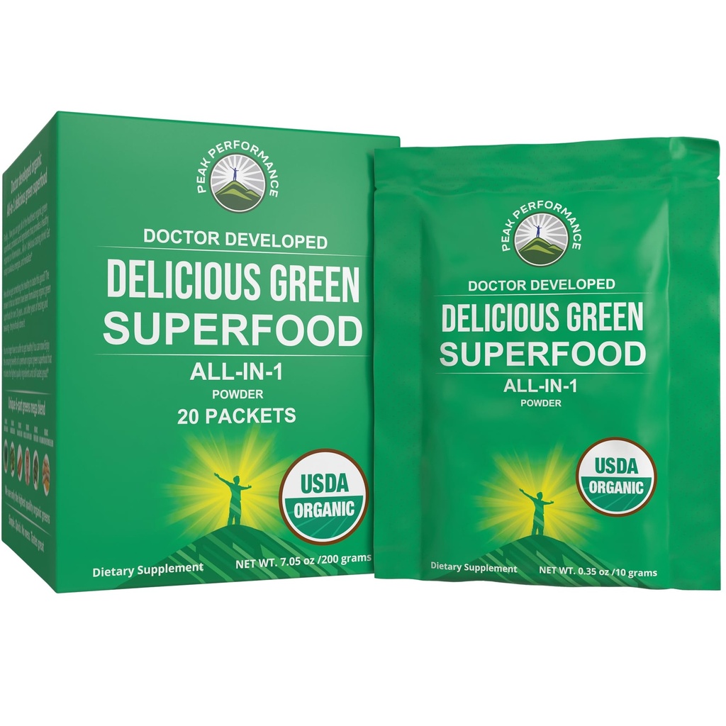 Vrhunska zmogljivost Organic Greens Superfood Powder single Serve Travel Packets. Najboljši degustacija ekološko zeleni sok Super Hrana s 25+ Vse naravne sestavine za Max Energy. (20 Pack)
