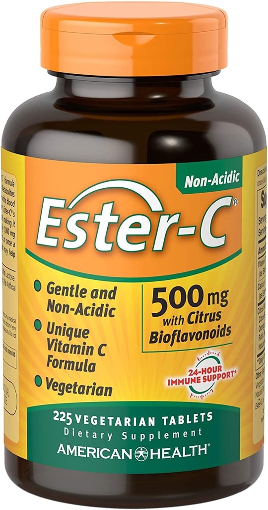 Ester-C American Health with Citrus Bioflavonoids Vegetarijanske tablete, 24-urna imunska podpora, Nežen na želodcu, neacid vitamin C, Non-GMO, Gluten-free, Vegan, 112 Serving, 500 mg, 225 Število