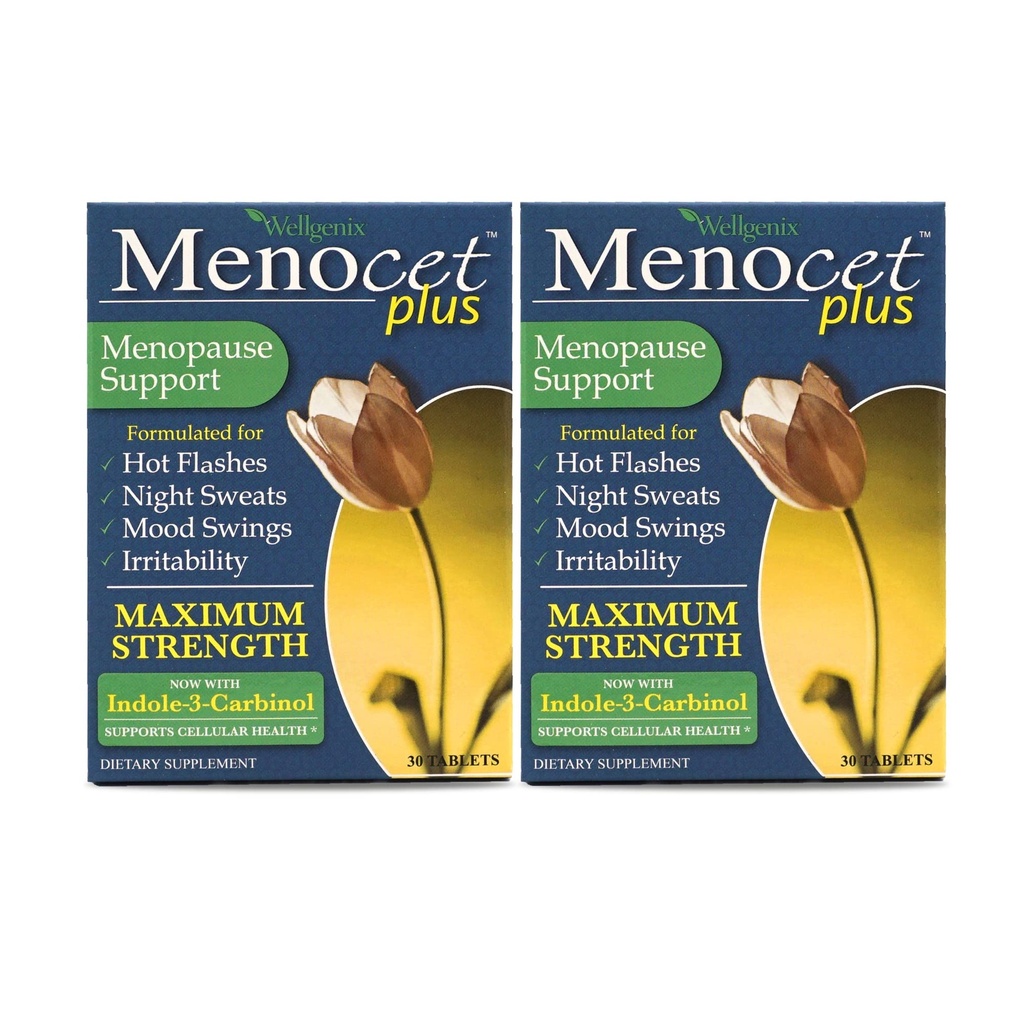 Wellgenix Menocet Plus Menopause Support - All-in-One Menopause Supplement - Daily Relief Feminine Care - Vroče bliskavice, nočne poti, Mood Swingers & Iritability - 30 tablet (Pack of 2)
