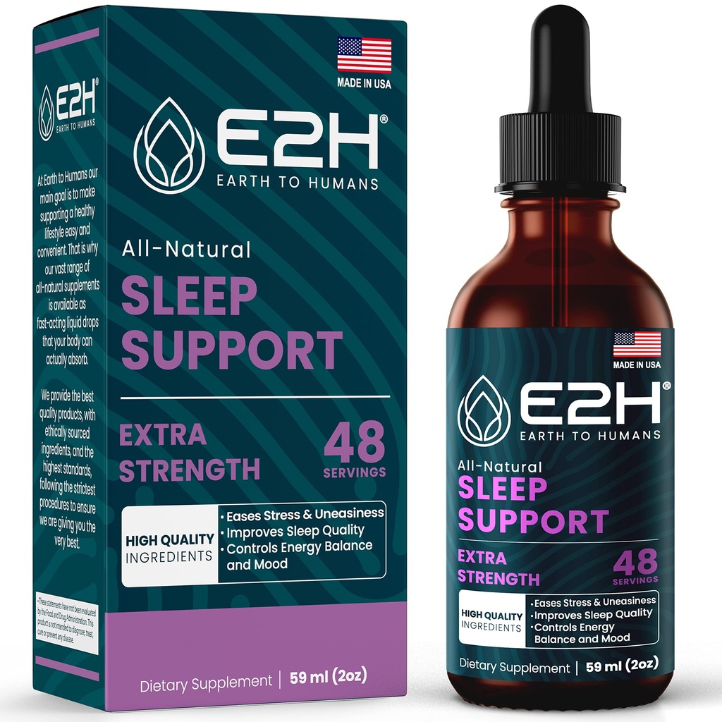 E2H Naravna podpora za spanje - Tekoči melatonin s kamilico, Theanine - Spanje boljše, globje, daljše - Vegan, GSO-free - Zagotavlja razbremenitev stresa - 2 Fl Oz