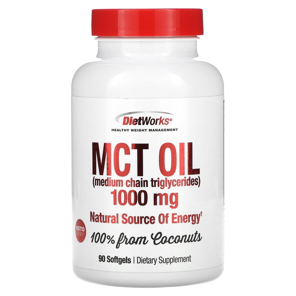 DietWorks Mct Oil softgels, podpira maščobe kurjenje, povečanje presnove, naravni vir energije, spodbuja izgubo teže, Keto in Paleo prijazno, 90 Število