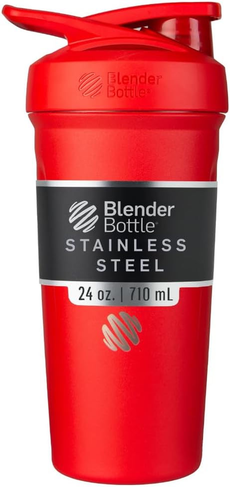 BlenderBottle Strada Shaker Cup Izolirana Steklenica iz nerjavečega jekla z žico Whisk, 24-Ounce, rdeča