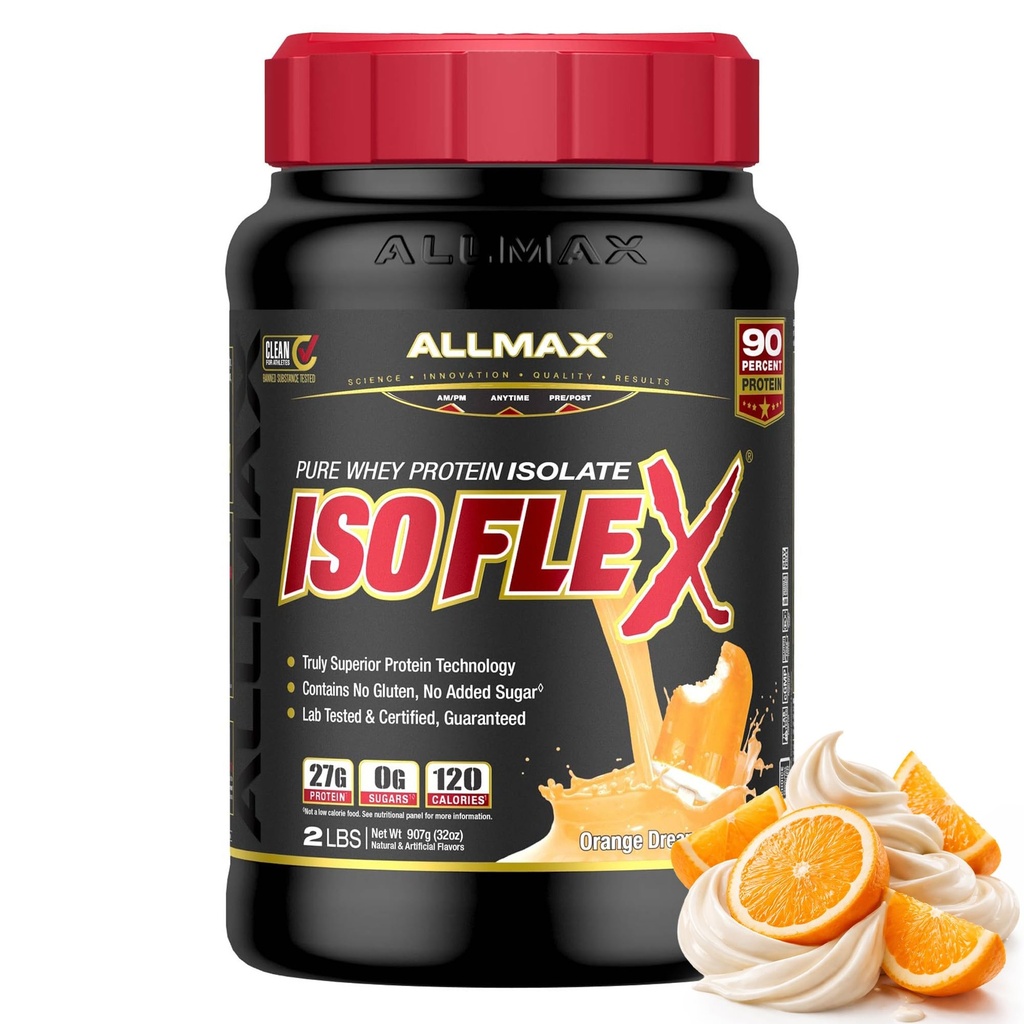 ALLMAX Nutrition ISOFLEX Izolat sirotkinih beljakovin, Orange Dreamsicle - 2 lb - 27 gramov beljakovin na Scoop - nič maščob in sladkorja - 99% brez laktoze - brez glutena in soje - približno 30 servivov