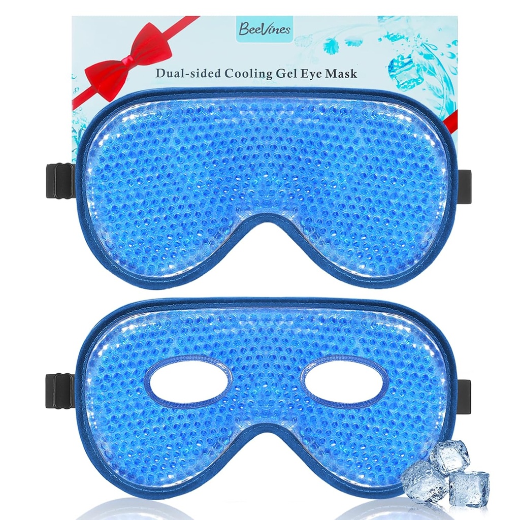 BeeVines Cooling Eye maska, 2 Pack XL Jumbo velikost zamrzovalnik gel oči maske za Puffy oči obraz, maske za ledene oči, hladno in toplo, zamrznjen led paket za operacijo in alergije post oči (Navy Blue)