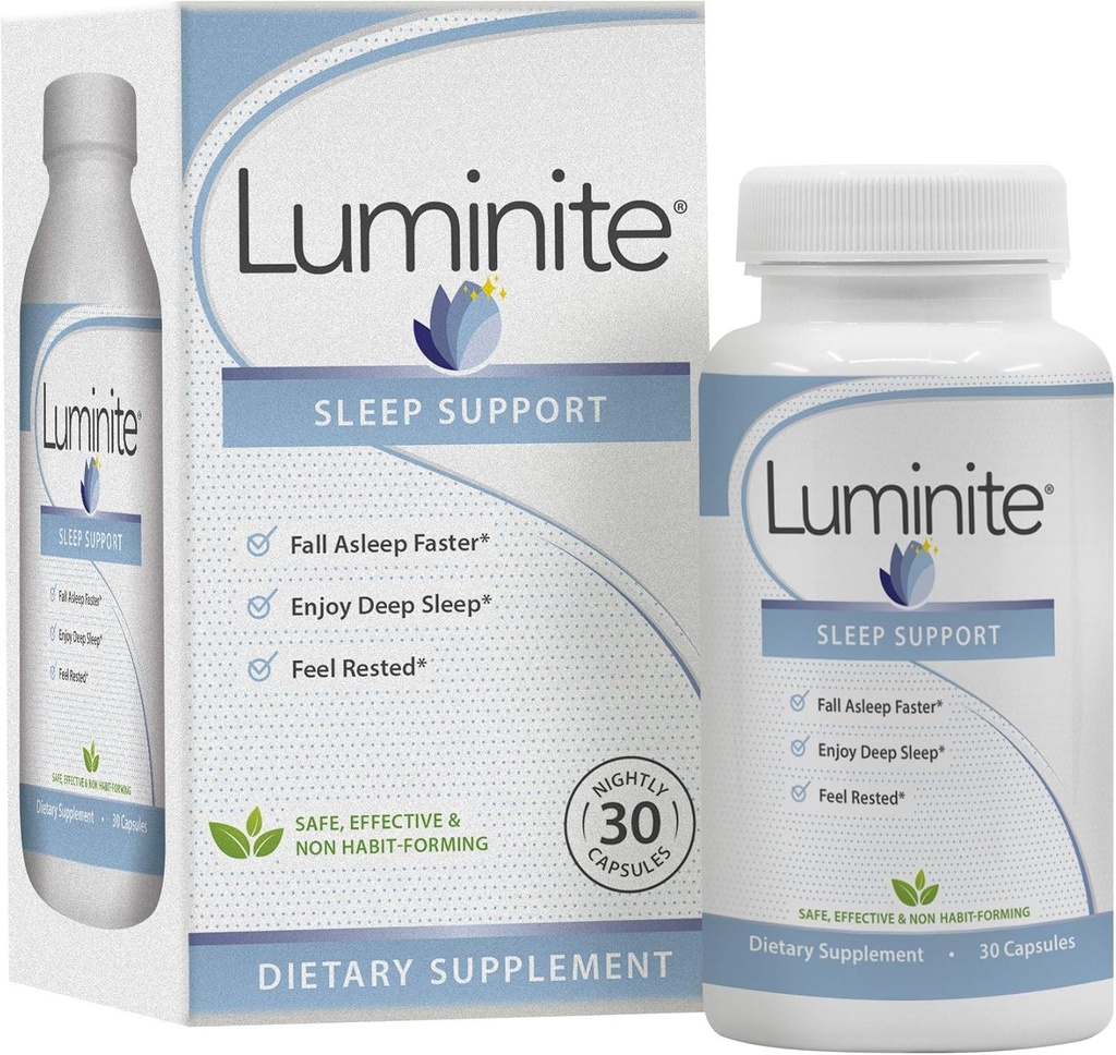 Luminite Sleep Support - Pomoč za spanje ponoči - L-Triptofan, Melatonin, Kamilica - Nenavadno oblikovanje, 30 Štetje