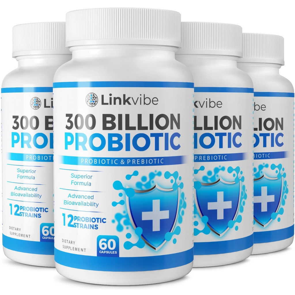 Probiotik 300 milijard CFU - 12 sevov z organskimi prebiotiki za prebavne in črevesne, imunske, napihnjeno zdravje - probiotiki za ženske in moške - Daily Daily Daily Free, Rokavice Stable - 240 grofov