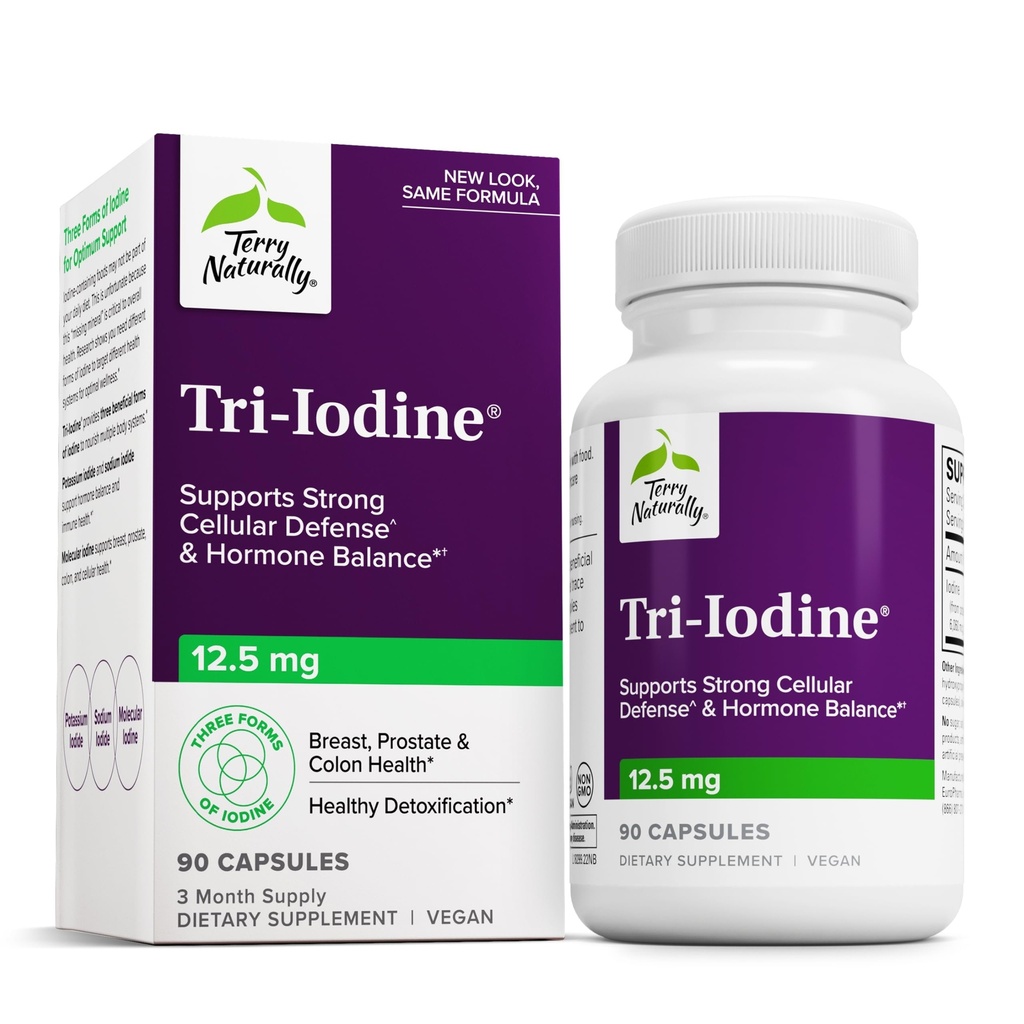 Terry Seveda Tri-Iodine - Podpora za zdravje ščitnice - Aids Hormonsko ravnovesje z molekularnim jodom iz Kelpa - Lastnosti Kalijev jodid in natrijev jodid - Brain & Energy Support - 12, 5mg, 90 kapsul