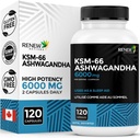 Renew Actives Ashwagandha KSM-66 Supplement 500MG na služijo s črnim poprom za superior Absorpcijo - Focus & Mood Podpora za povečanje energije in spanja - Izdelano v Kanadi - 120 Kapsule