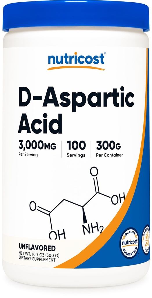Nutricost D-aspartinska kislina (DAA) prašek 300G - čista D aspartinska kislina