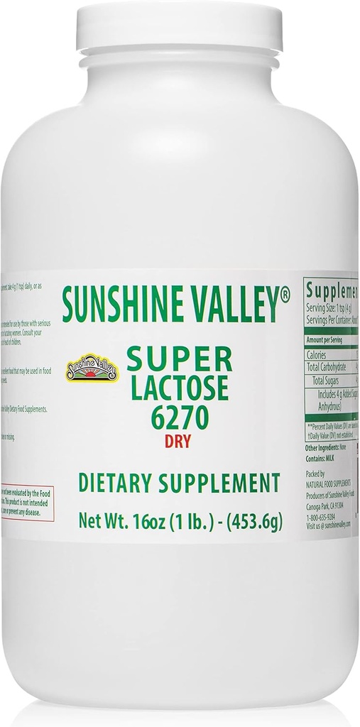 Sunshine Valley® Super Laktoza suh prašek (FREE FLOW Pour) - Naravni sladilo & Pepel ojačevalec, sladkor v prahu za kuhanje in mešanice hrane, Stabilizator hrane & Filler - 16 oz