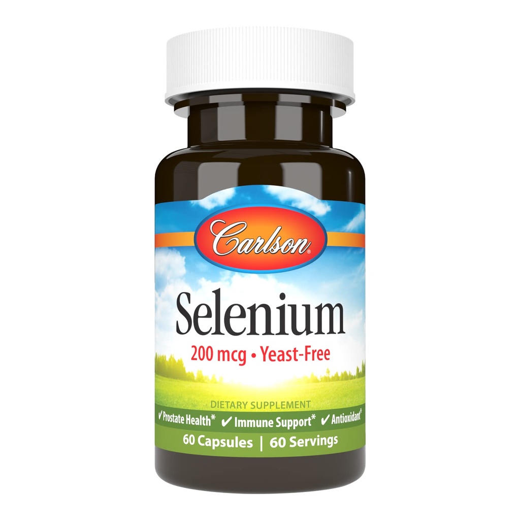 Carlson - Selen, 200 mcg brez kvasa, prostate in imunske podpore, antioksidant, 60 kapsul