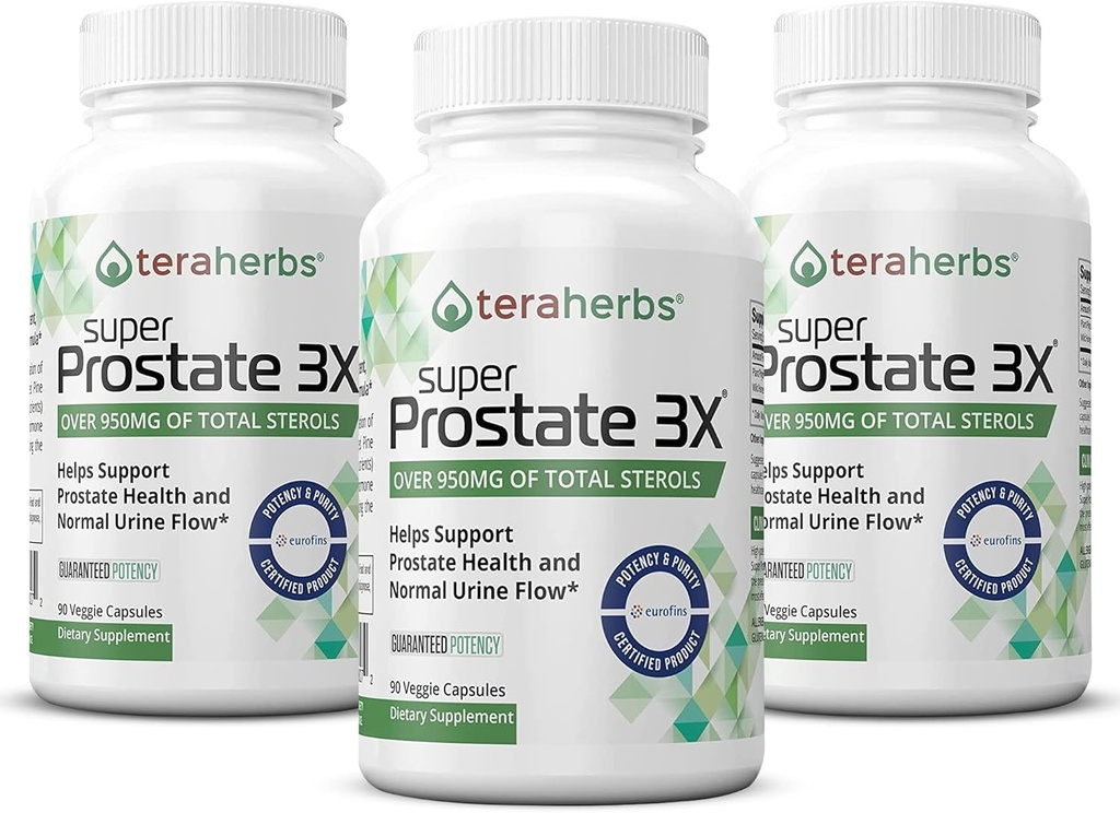 Tera Herbs Super Prostata 3X - Bladder Control, Hormone Balance & Podpora za razširjene prostate in pogosto uriniranje - Prostata dopolnila za moške w/Beta Sitosterol ni Saw Palmetto (3 paket)