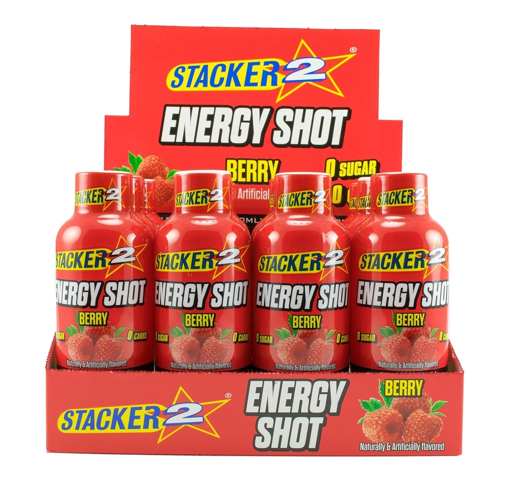 Stacker 2 Energy Shots, Berry, 12 Shots 2oz. Steklenice