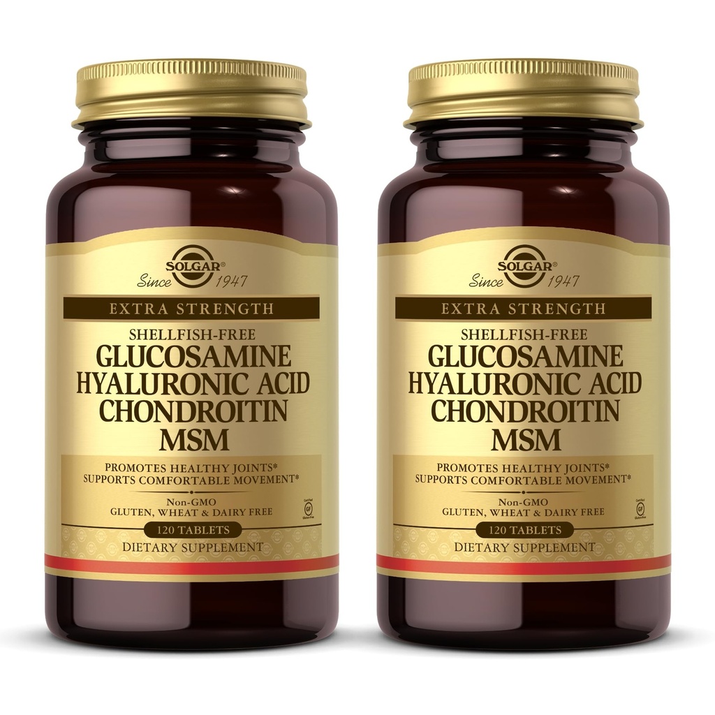 Solgar Glukozamin Hyaluronska kislina Chondroitin MSM - 120 tablet, paket 2 - spodbuja zdrave sklepe, podpira udobno gibanje - Non-GMO, Gluten Free - 80 Total Servings