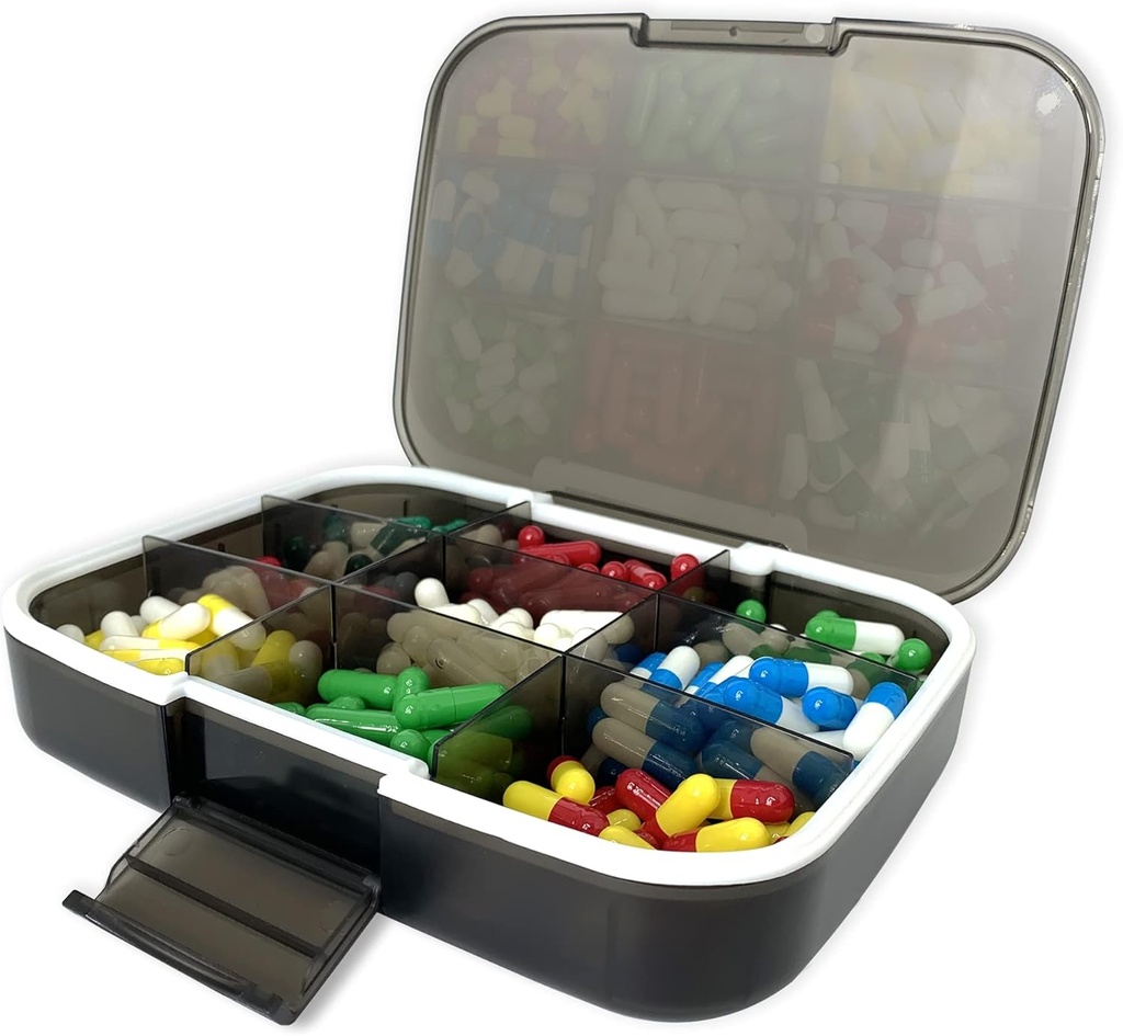 Velike tablete Organizator, 7,7x5,7" Travel Vitamin Box Lightproof 9 Kompartmenti Prenosne tablete Primeri tablete Dodatki Dispenser Vlažno dokaz Tablete Imetnik zdravila vsebnik