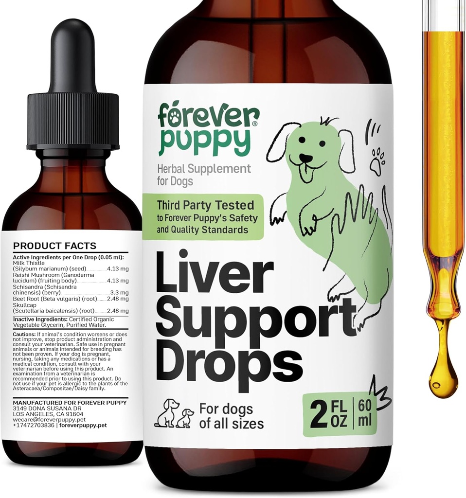 Večno puppy jetrna podpora Kapljice za pse - Milk Thistle dodatek za pse - Jetrna čistila Detox kapljice w/Liquid Silymarin Herb - Pasji dodatki in vitamini za vse pasme in velikosti - 2 oz