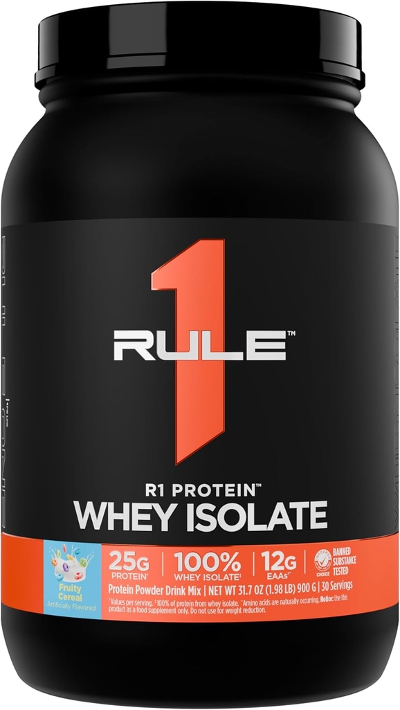 Pravilo 1 R1 beljakovine Izolat sirotke - s 25 g beljakovin in 6 g BCAA izključno iz izoliranih in hidroliziranih virov za regeneracijo vadbe (2 funta*, sadna žita)