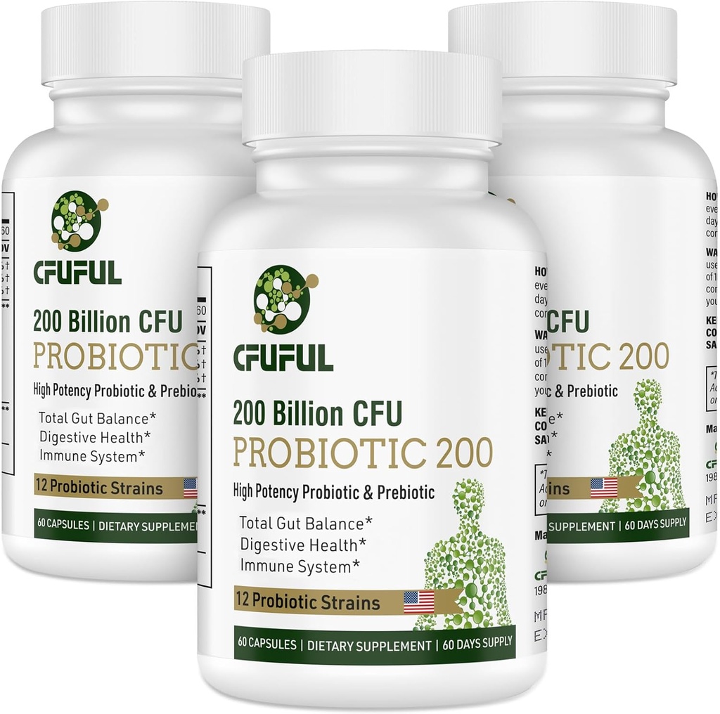 Probiotiki za ženske in moške - 200 milijard CFU 12 sevov Probiotiki za digestivno zdravje Gut & Imuno Health, Energija, z organskimi prebiotiki in probiotiki Rokavice Stable za napihnjenost 180 kapsul