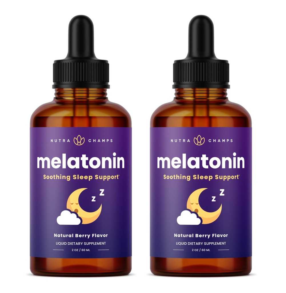 NutraChamps Liquid Melatonin kapljice, 480 Serving, Sugar Free Kids Melatonin Liquid Sleep Aid Supplement, Vegan & Non-GMO, Natural Berry Flavor, Melatonin 1 mg kapljice