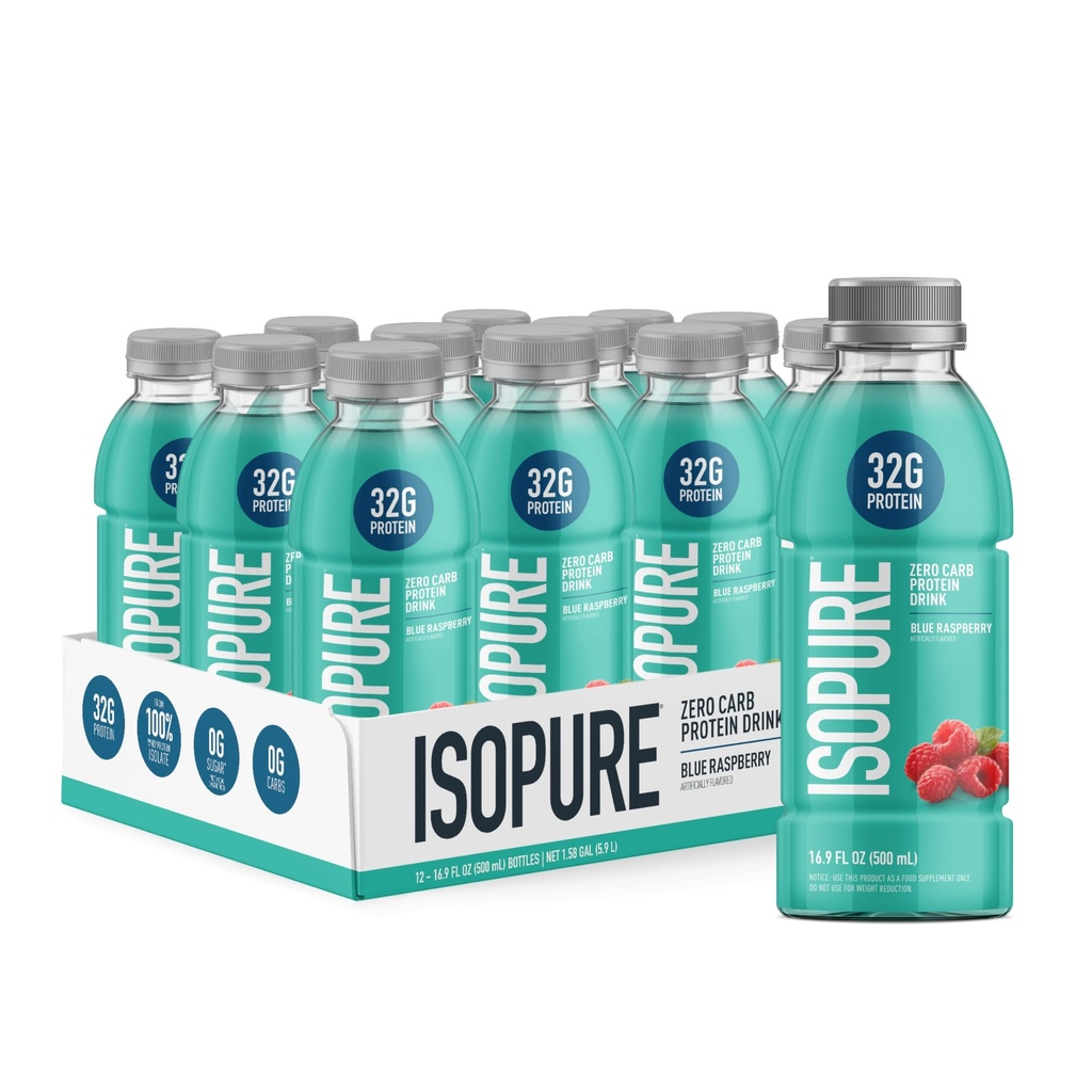 Izopura Zero Carb 32g Clear Protein Ready-to-Pink, sirotkin izolat, modra malina, 12 Pack (Packaging May Vary)