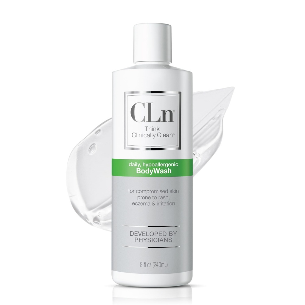 CLn® BodyWash – non-drying body wash, za kompromised kožo Prone do ekcema, dermatitis, izpuščaj & Hidradenitis Suppurativa, Fragrance-free & Paraben-free, 8 fl oz.