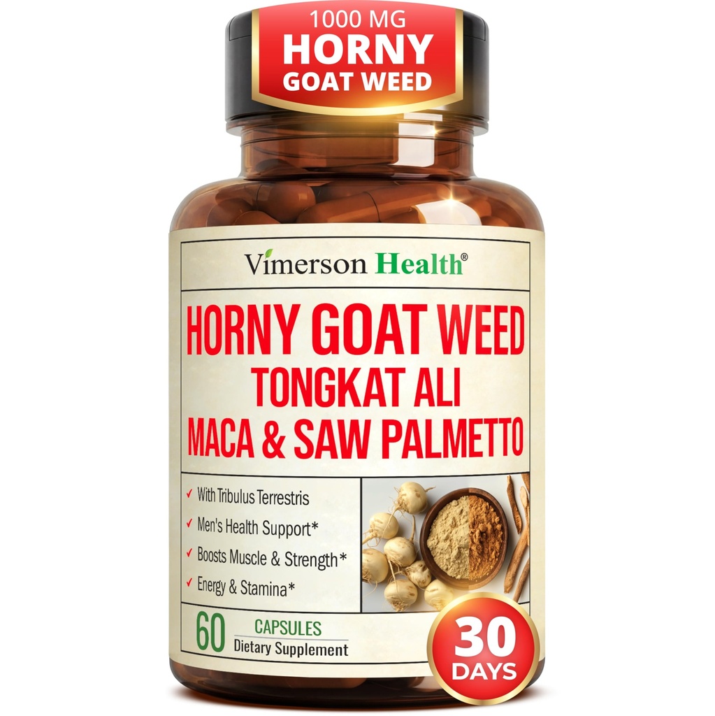 HornyGoatWeed za moške (1000mg na strežbo) – moški izboljšanje dodatek w/ Maca Root, Tongkat Ali, Saw Palmetto, Panax Ginseng, Tribulus Terrestris in L-Arginin za energijo, pogon in moč
