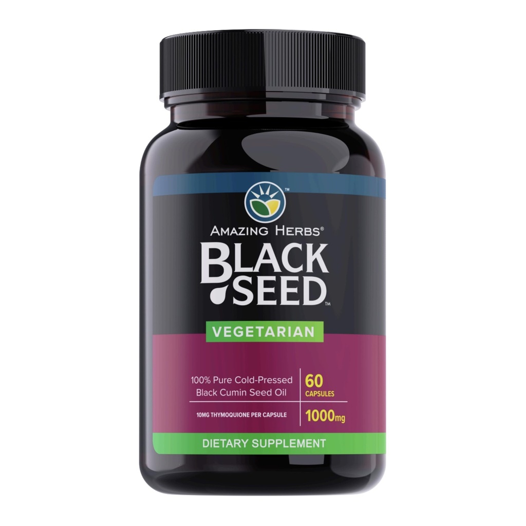 Amazing Herbs Black Seed Oil Kapsule - Black Seed Oil tablete, Črna Cumin Seme Oil Kapsule, Hladno stiskana Nigella Sativa dodatek, Črno seme olje, Ne GSO, 100% Pure - 60 Vegetarijanske kapsule, 1000 mg