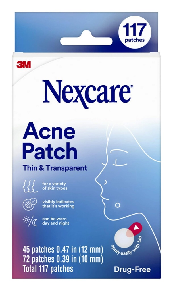 Nexcare tanka in prozorna Acne Patch, Kožna prevleka Absorbs Pus in olje iz zamaščenih por, Izdelano s hidrokoloidom, Tab Omogoča enostavno odstranjevanje iz Liner - 117 Pemple Patches