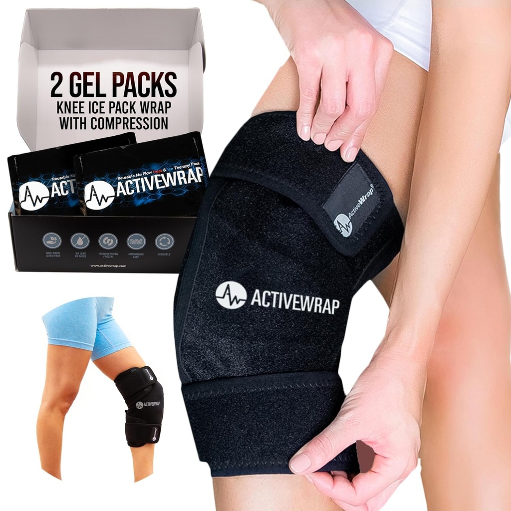 ActiveWrap - koleno Ledeni ovoj s kompresijo, 2 Reable Gel Heat & Cold paketi za bolečine v kolenu, boleče noge in Shin Sprints. Fleksibilni hladni ovoj za nadzor poškodb in otekanje in skupno podporo - ena velikost ustreza najbolj