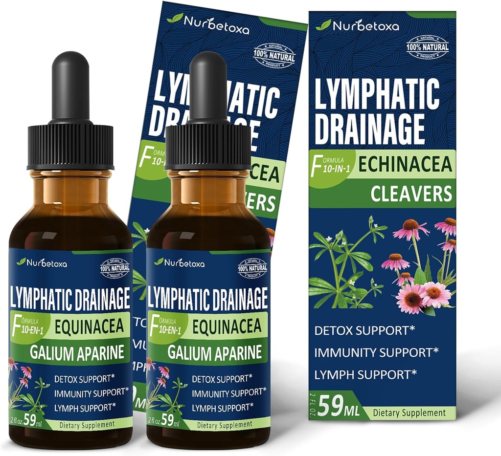 Cleavers Limfatic Drainage Kapljice za Limph Detox čiščenje, Gotas de Equinacea y Diente de Leon para Drenaje Linfatico, Lymphedem Podpora Formula z Echinacea, Uporaba z Massage Tool. 4oz