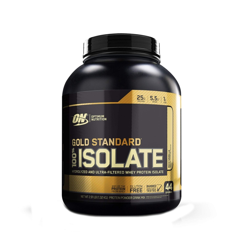 Optimum Nutrition Gold Standard 100% izolat 3 LB TUB 2019 44 Storitve Novo HIDROLYZED in Ultra Filtriran Premium izolat beljakovin (Vanilja)