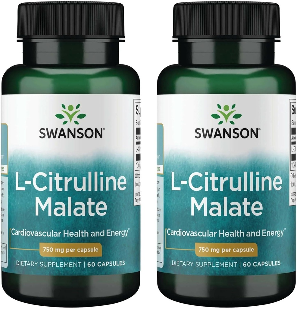 Swanson L-Citrulin Malate - Aminokisline dodatek spodbujanje proizvodnje energije in zdravo krvni obtok - naravna formula, ki podpira splošno wellness - (60 kapsul, 750 mg vsak) (2 paket)