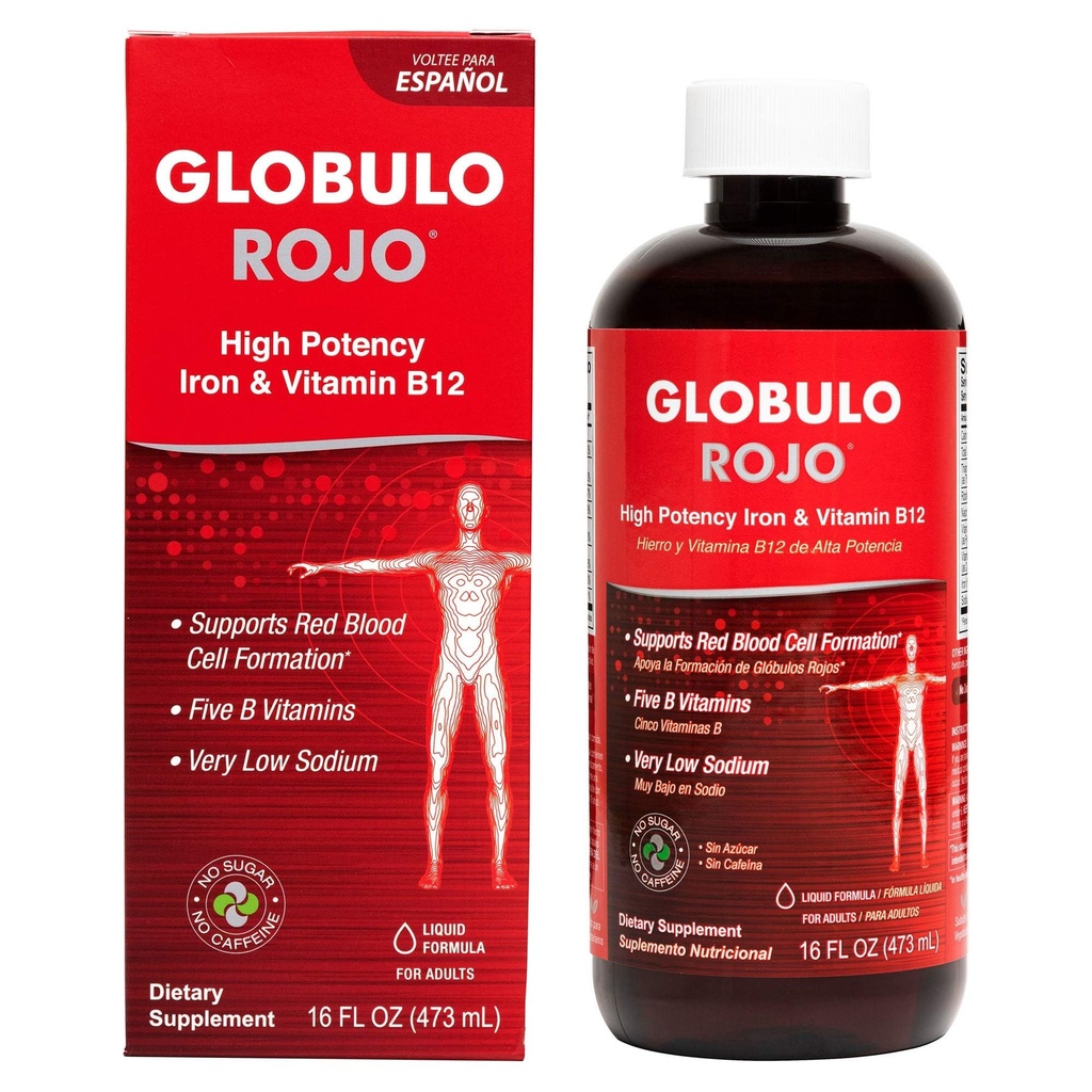 Železo Globulo Rojo - Tekoči prehranski dodatek z visoko jakostjo železa in vitaminov B (Vegan) (16 Fl Oz (Pack of 1))
