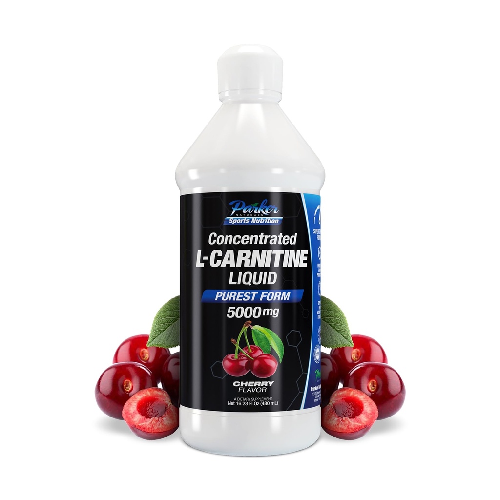 Parker Natural Koncentriran L-karnitin Liquid, 5000mg Vse naravne češnje arome dodatek, Tekoči L-karnitin z vitaminom V5, 16.23 Fl. Oz