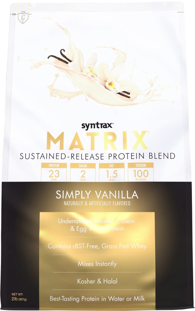 Syntrax Nutrition Matrix - trajno sproščanje beljakovinska mešanica, preprosto Vanilla 2 lbs. Real Vanilla Bean Specks