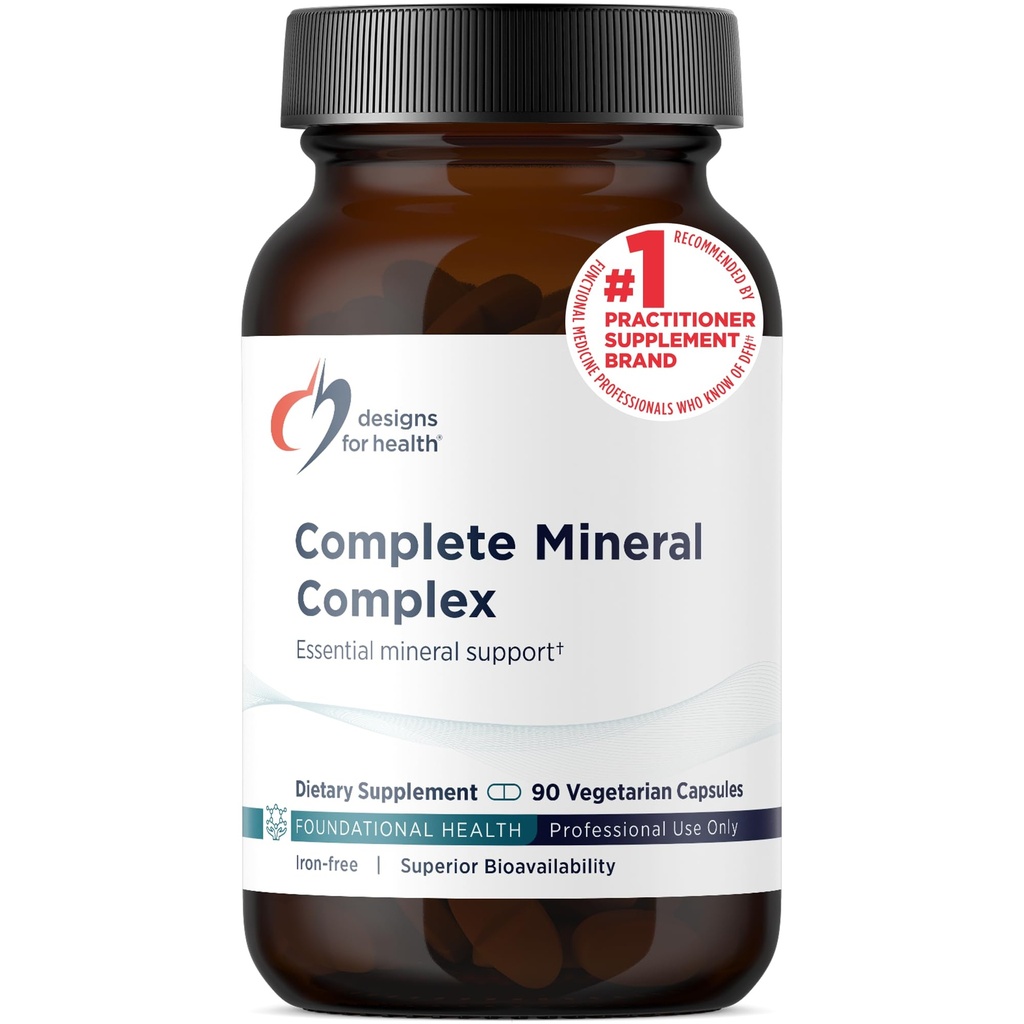 Designs for Health Complete Mineral Complex - Essential + Trace Minerals Supplement with Magnezijev malat, Kromium, Cink + More - Mešanica brez železa Več mineralov - Vegan + Gluten Free (90 kapsul)